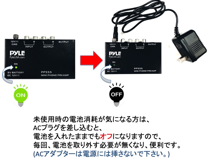 Pyle PP555 超高性能フォノイコライザー（DURACELL PC1604 9V電池付き）